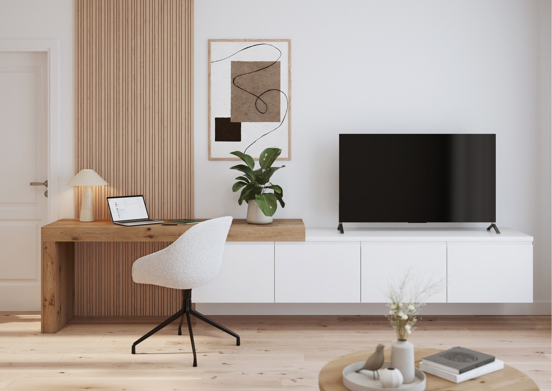 TV meubel met bureau Modano Alpine Wit